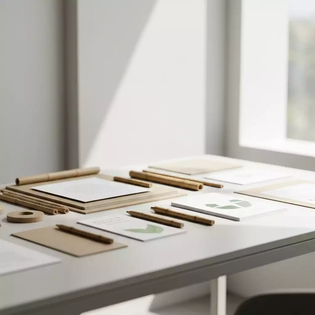 Eco-friendly printing materials on a desk