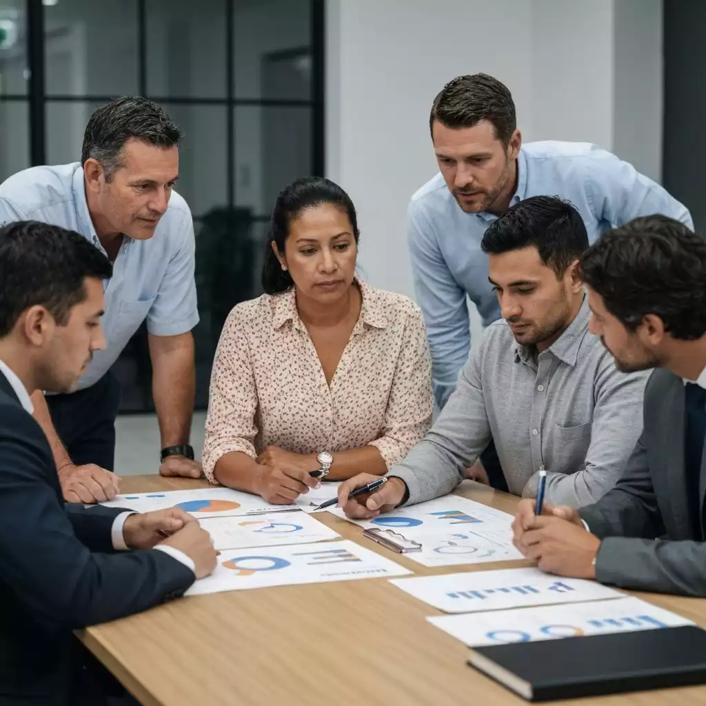 Business team discussing print strategy