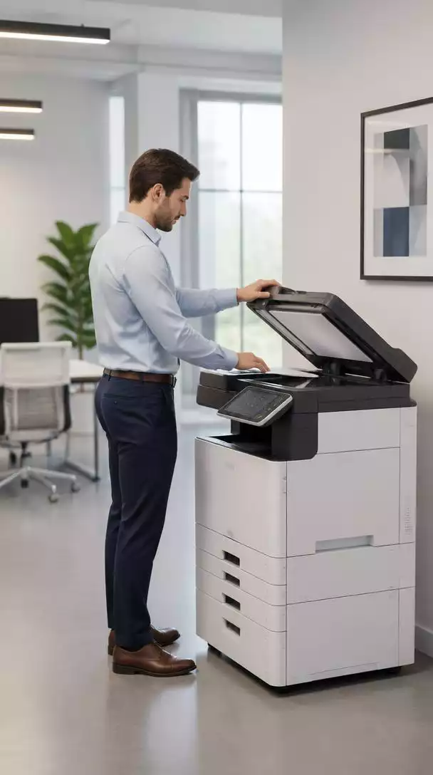Office worker using a multifunction printer