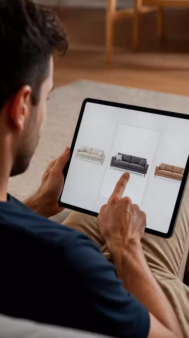 An individual selecting the best option from a variety of choices on a tablet screen