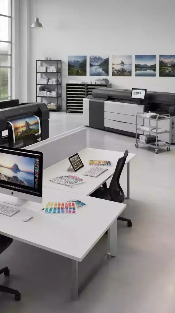 Modern commercial printing setup showcasing workflow solutions