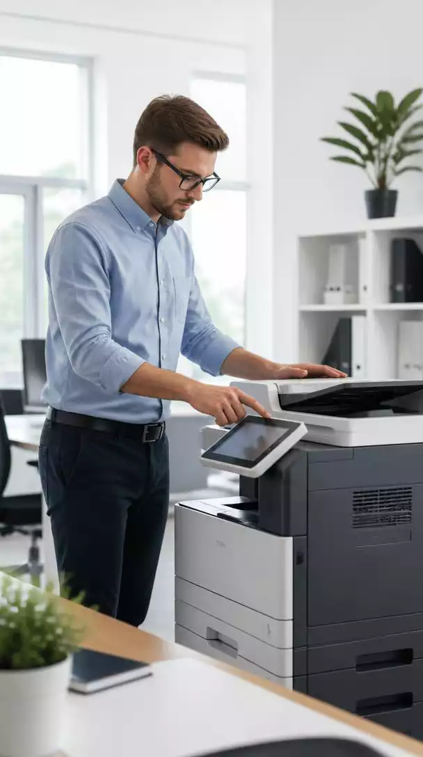 Setting up a printer in an office, no text