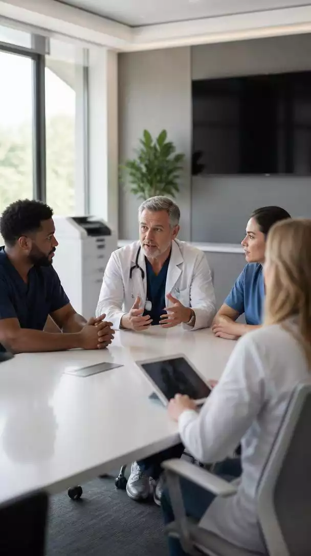 Healthcare professionals discussing print management solutions